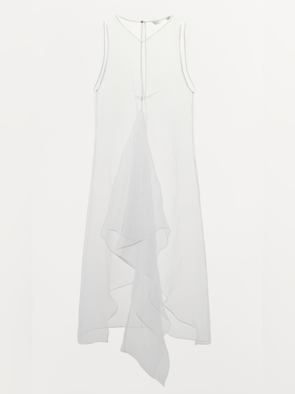 Zara White Asymmetrical Ruffle Sleeveless Organza Dress